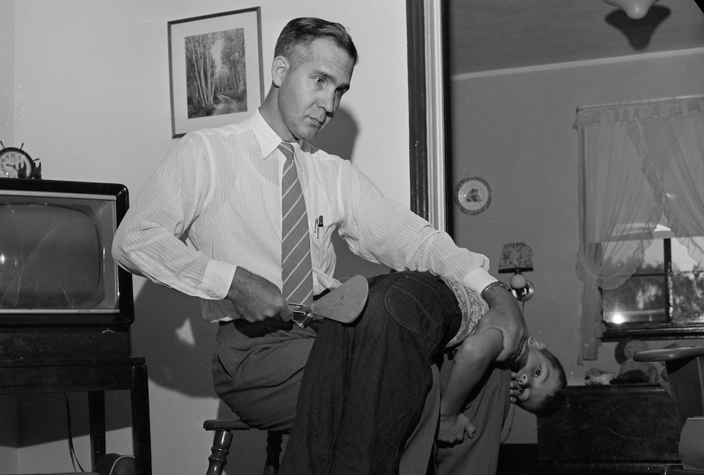 (Neal V. Clark Jr. | The Virginian-Pilot via AP) A spanking device called a "paddle for disciplining children" in 1953. Christians who believe God requires them to spank ignore ethical concerns and research that robustly demonstrate the harm, argues Marissa Franks Burt.