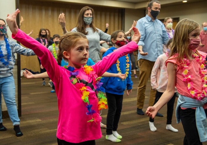 (Rick Egan | The Salt Lake Tribune)  Harley Pollock, 9, learns some Hula moves, in Rachel Johnson's Hula class at Ruby's Inn, during the 36th annual Bryce Canyon Winter Festival on Saturday, Feb. 13, 2021.