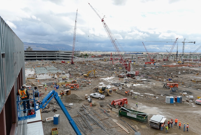 (Francisco Kjolseth  |  The Salt Lake Tribune)  The Salt Lake City Department of Airports gives a tour of the progress being made to replace the three aging terminals with a single central terminal building. Over time, the existing terminal, parking garage and concourses will be completely demolished and replaced with an estimated completion date of 2025.