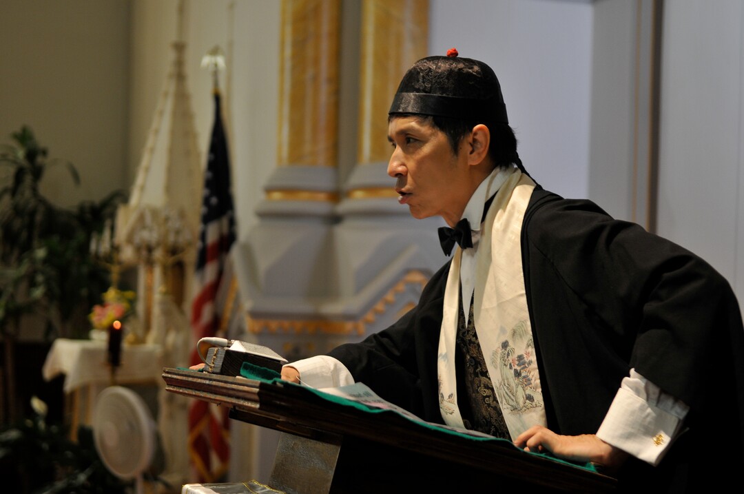 (Photo courtesy Pan Asian Repertory Theatre) Playwright Richard Chang as the title character in “Citizen Wong.”