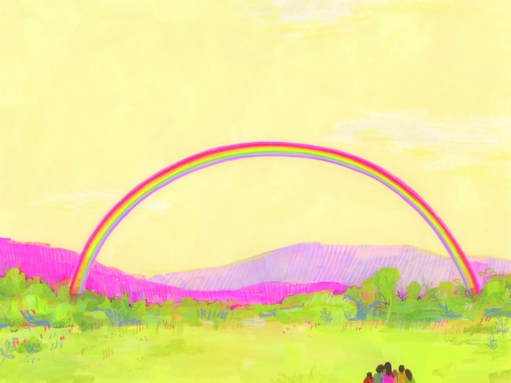 (Sarah Perkins Sabey) Illustration by Maddie Baker accompanying the story of Noah found in Josh Sabey and Sarah Perkins Sabey's "The Bible Storybook: The Old Testament" for children. The couple explain what they learned trying to tell challenging scripture stories to a young audience.
