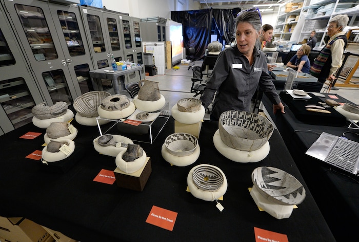 (Francisco Kjolseth  |  The Salt Lake Tribune)  Michelle Knoll, Assistant Curator of Archeology at the Natural History Museum of Utah speaks extensively on the Byron Cunningham collection as part of the annual Behind The Scenes event on Saturday, Nov. 16, 2019, which runs through the weekend.