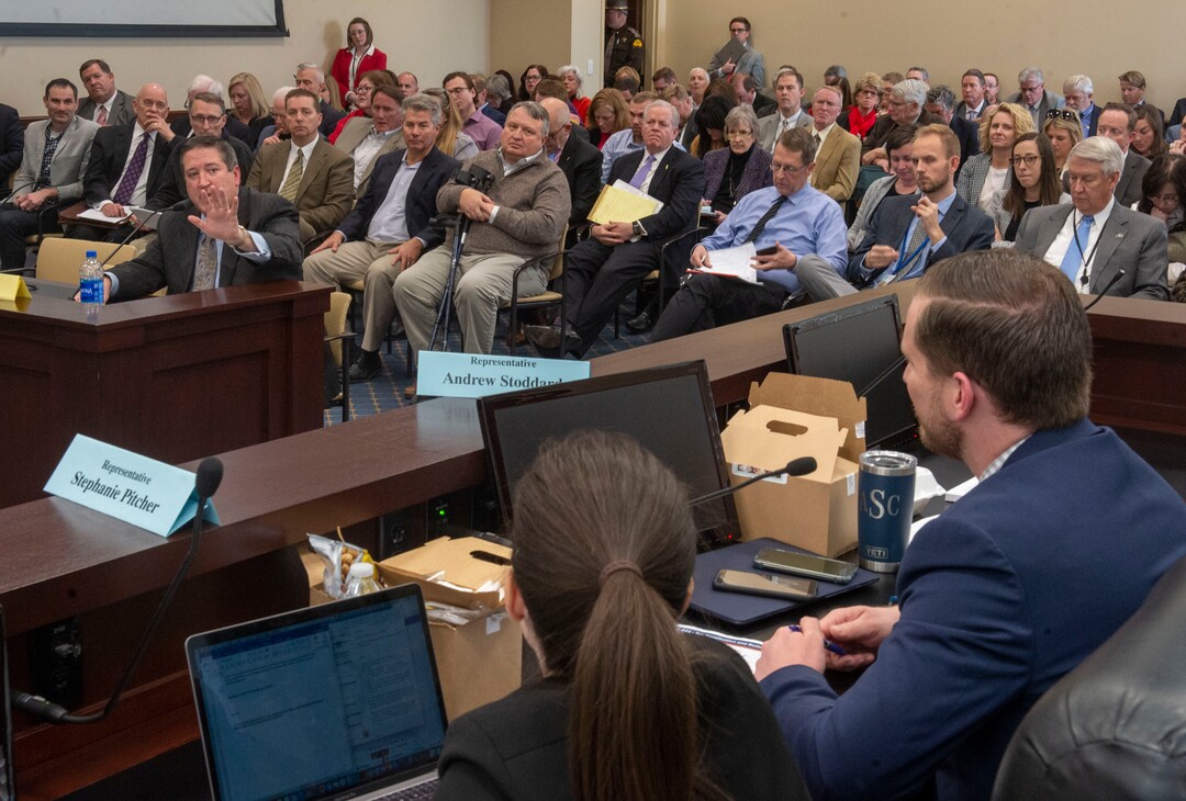 (Rick Egan  |  The Salt Lake Tribune)      Rep. Tim Quinn defends his sweeping tax overhaul bill during it's first public hearing in a committee meeting, Friday, March 1, 2019. 