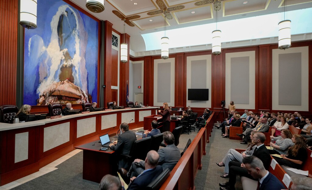 (Francisco Kjolseth/The Salt Lake Tribune via AP, Pool) The Utah Supreme Court listens to oral arguments involving Utah's abortion trigger law, Tuesday, Aug. 8, 2023, in Salt Lake City. The state Supreme Court is weighing a lower court's decision to put a law banning most abortions on hold more than a year ago. The court said will rule on the law on Thursday.