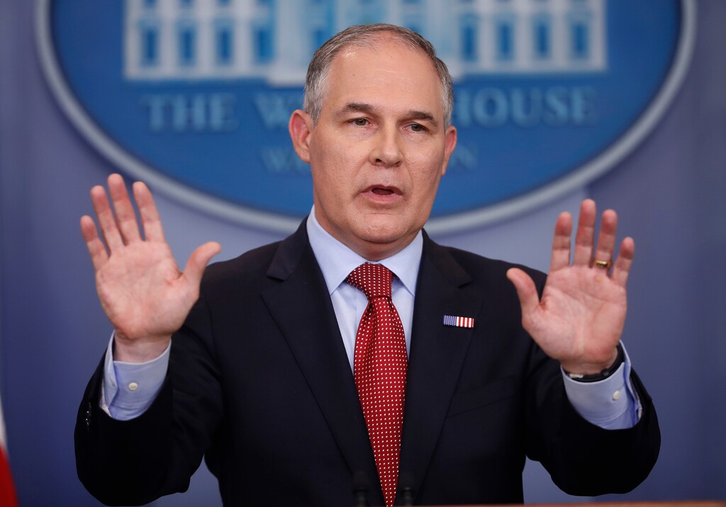 (Pablo Martinez Monsivais | The Associated Press) In this June 2, 2017, file photo, EPA Administrator Scott Pruitt speaks to the media during the daily briefing in the Brady Press Briefing Room of the White House in Washington. Records show Pruitt spent weekends in his home state during his first three months in office, frequently flying to and from Oklahoma at taxpayer's expense.