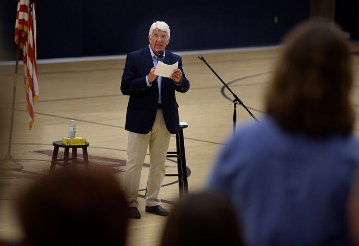 (Scott Sommerdorf   |  The Salt Lake Tribune)   
Congressman Rob Bishop during his town hall meeting held at Layton Christian Academy in Layton, Utah, Friday, August 25, 2017.