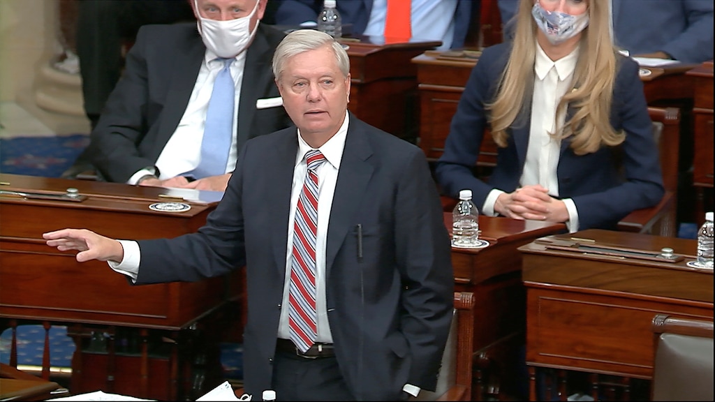 (Senate Television via AP)

In this image from video, Sen. Lindsey Graham, R-S.C., speaks in the Senate, Jan. 6, 2021.