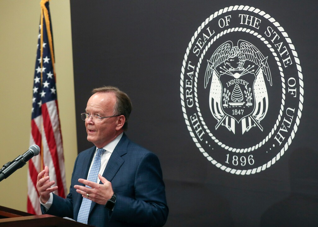 (Steve Griffin | Deseret News, pool) Senate President Stuart Adams, R-Layton, speaks during the daily COVID-19 briefing at the Capitol in Salt Lake City on Wednesday, June 17, 2020.