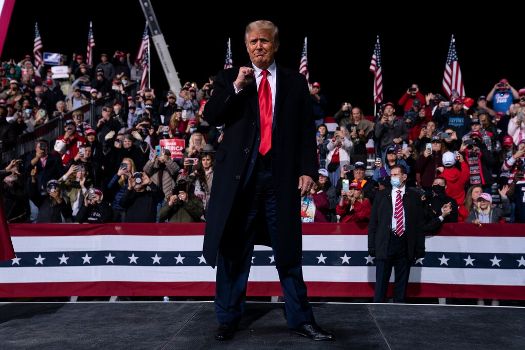 (Evan Vucci | AP file photo) President Donald Trump walks off stage after a campaign rally for Senate Republican candidates Sen. Kelly Loeffler, R-Ga., and Sen. David Perdue, R-Ga., at Valdosta Regional Airport, Saturday, Dec. 5, 2020, in Valdosta, Ga.