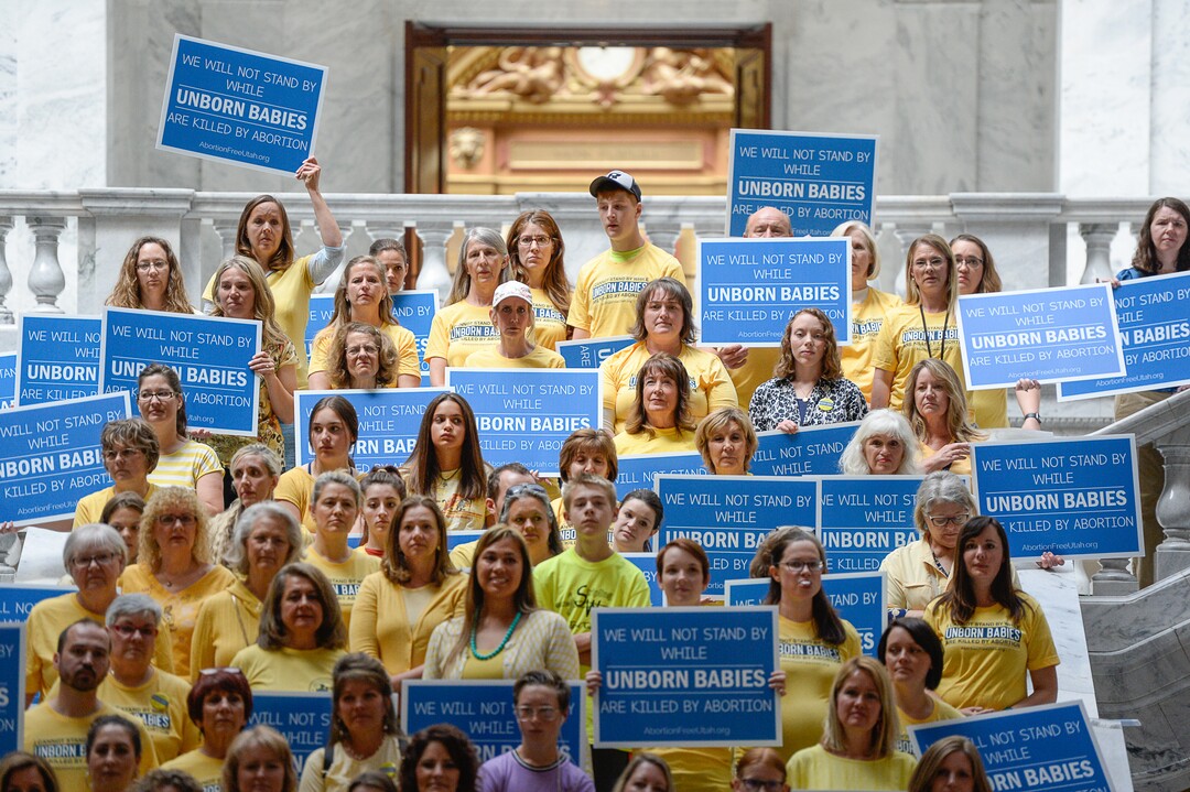 (Francisco Kjolseth  |  The Salt Lake Tribune)  Abortion-Free Utah launches a public campaign to end elective abortion in the state of Utah during a press event in the rotunda of the Utah Capitol on Wed. June 19, 2019.