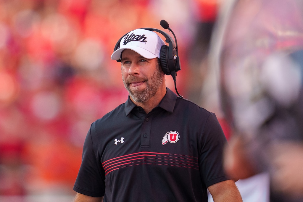 (Trent Nelson  |  The Salt Lake Tribune) Morgan Scalley as the Utah Utes host the Florida Gators, NCAA football in Salt Lake City on Thursday, Aug. 31, 2023.