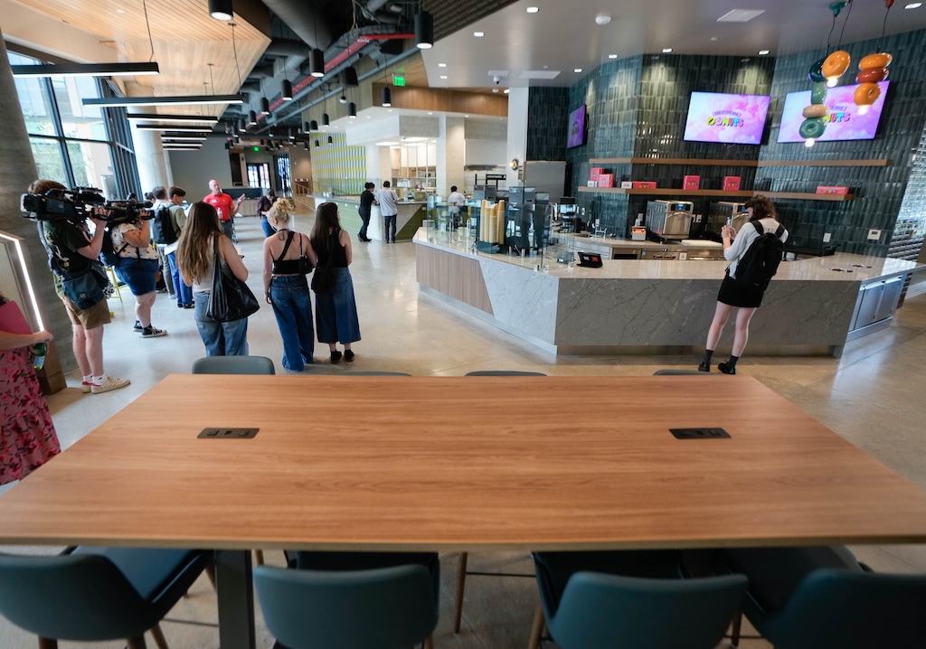 (Francisco Kjolseth | The Salt Lake Tribune) The University of Utah gives a behind-the-scenes tour of Trailhead, the newest residence hall on campus, on Aug. 11, 2026. The popular fast-casual chain Qdoba will open its first Salt Lake City location inside the residence hall.