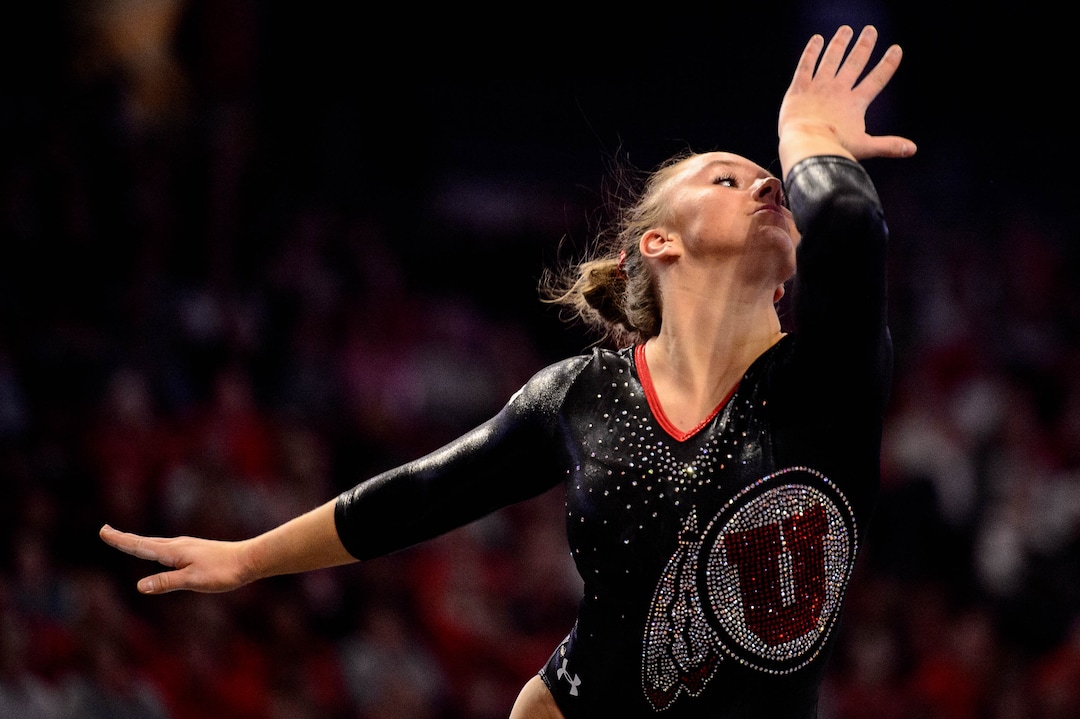 (Trent Nelson  |  The Salt Lake Tribune) Utah's Maile O'Keefe on the floor at the Best of Utah NCAA Gymnastics Meet in West Valley City on Saturday, Jan. 11, 2020.