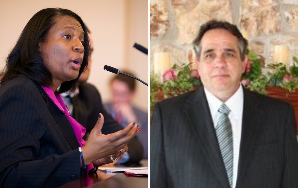 (The Salt Lake Tribune; Atkin campaign) (Jeppson campaign; The Salt Lake Tribune) Democrat Sandra Hollins, left, and Republican David Atkin, candidates for the House District 21 election.