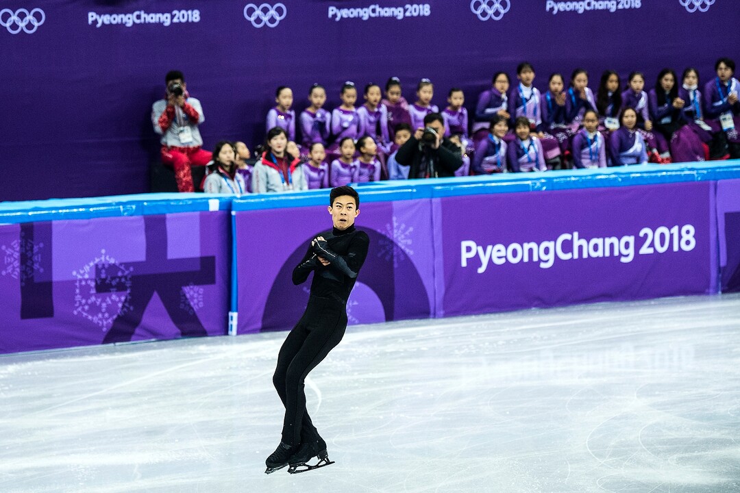 (Chris Detrick  |  The Salt Lake Tribune)  Salt Lake City's Nathan Chen competes in the Men's Single Skating Short Program for the Team Event at the Gangneung Ice Arena Friday, February 9, 2018.  Chen got fourth place with a score of 80.61.