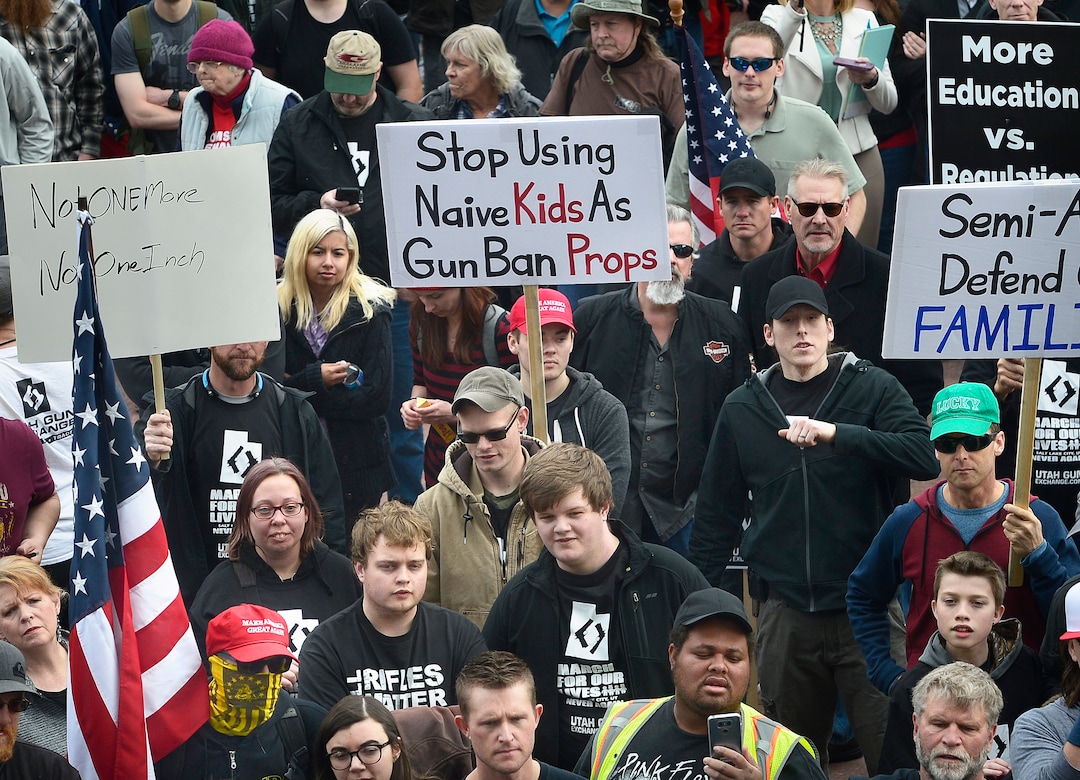 (Scott Sommerdorf | The Salt Lake Tribune) The pro gun "March Before Our lives" rallied at the Utah State Capitol after their march from West High School, Saturday, March 24, 2018.