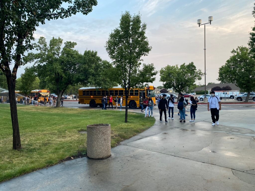 (Photo courtesy of Cottonwood High School) Pictured are students arriving for the first day of fall semester 2020 at Cottonwood High School.