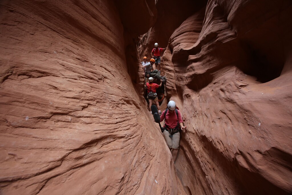 (Francisco Kjolseth  |  The Salt Lake Tribune) Years of wind and water are ever present in the walls of a slot canyon in the Grand Staircase-Escalante National Monument.