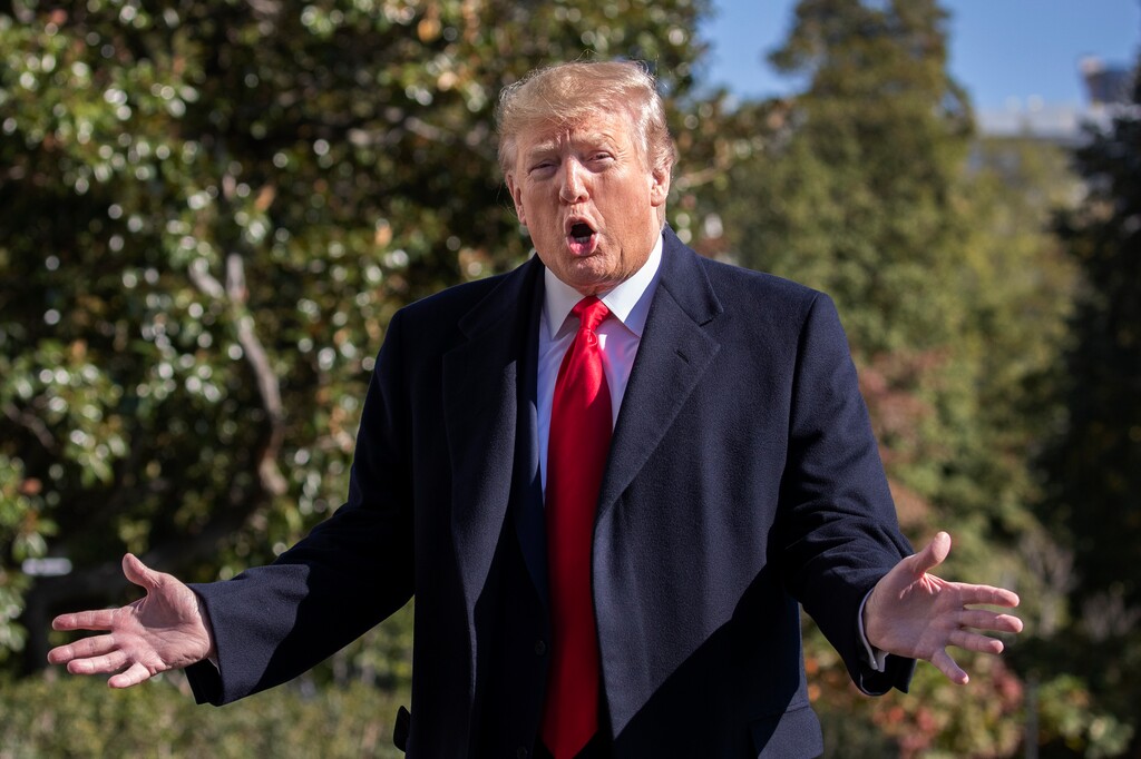 (Manuel Balce Ceneta | The Associated Press) President Donald Trump speaks to reporters upon arrival at the White House in Washington, Sunday, Nov. 3, 2019.