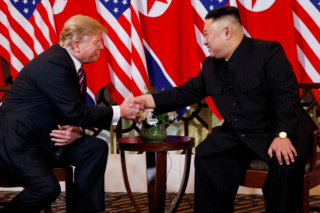 (Evan Vucci | The Associated Press) U.S. President Donald Trump shakes hands with North Korean leader Kim Jong Un, Wednesday, Feb. 27, 2019, in Hanoi.