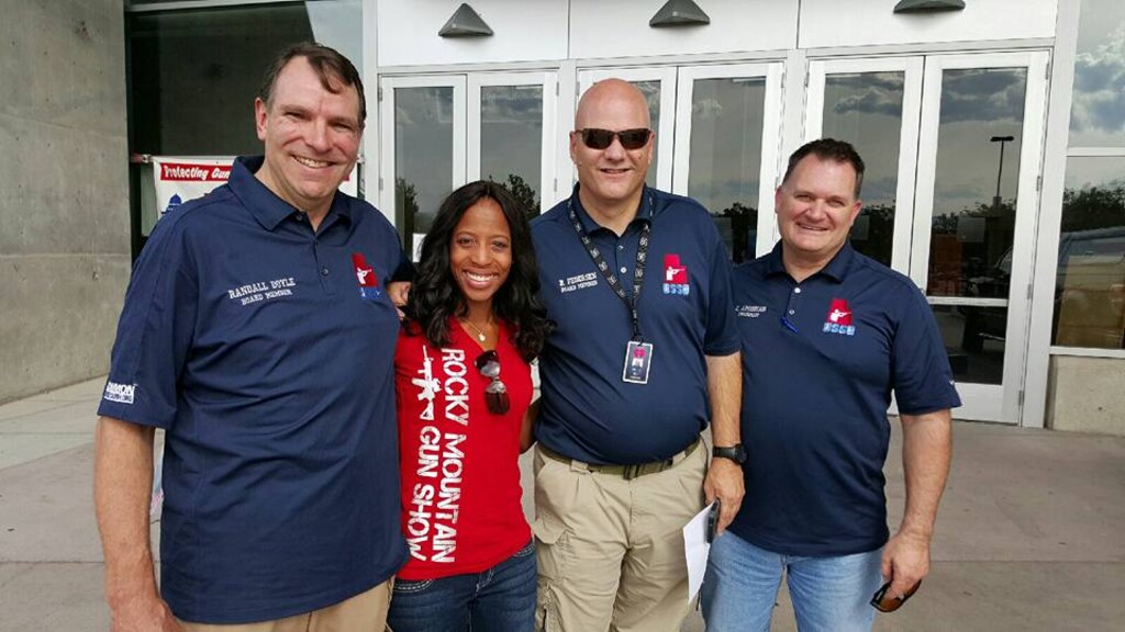 (Photo courtesy of William D. Pedersen, Utah Shooting Sports Council) U.S. Rep. Mia Love, R-Utah, stands with three members of the board of the Utah Shooting Sports Council, a gun-rights group, in 2015. After Love wrote an opinion piece in the Deseret News saying she was open to gun-control measures, the Utah Democratic Party tweeted a version of the photo.