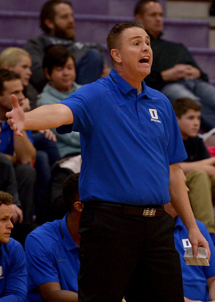 (Leah Hogsten  |  The Salt Lake Tribune) Dixie High coach Ryan Cuff. Dixie High School defeated Cyprus High School boys' basketball team 59-52 during the Riverton Holiday Tournament in Riverton, December 28, 2017. 