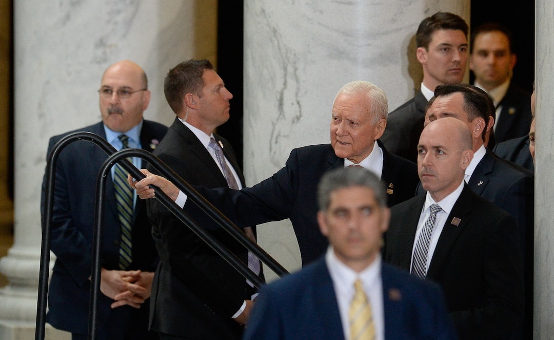 (Francisco Kjolseth  |  The Salt Lake Tribune)  U.S. President Donald Trump takes the stage at the Utah Capitol on Monday, Dec. 4, 2017, to sign a presidential proclamation to shrink Bears Ears and Grand Staircase-Escalante national monuments.