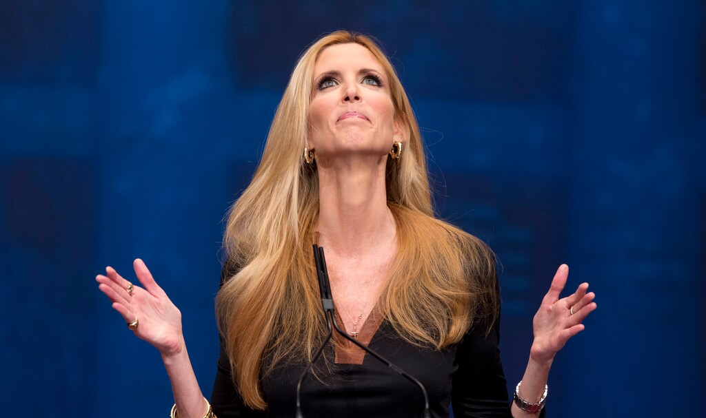 FILE - In this Feb. 10, 2012, file photo, Ann Coulter gestures while speaking at the Conservative Political Action Conference (CPAC) in Washington.  (AP Photo/J. Scott Applewhite, File)