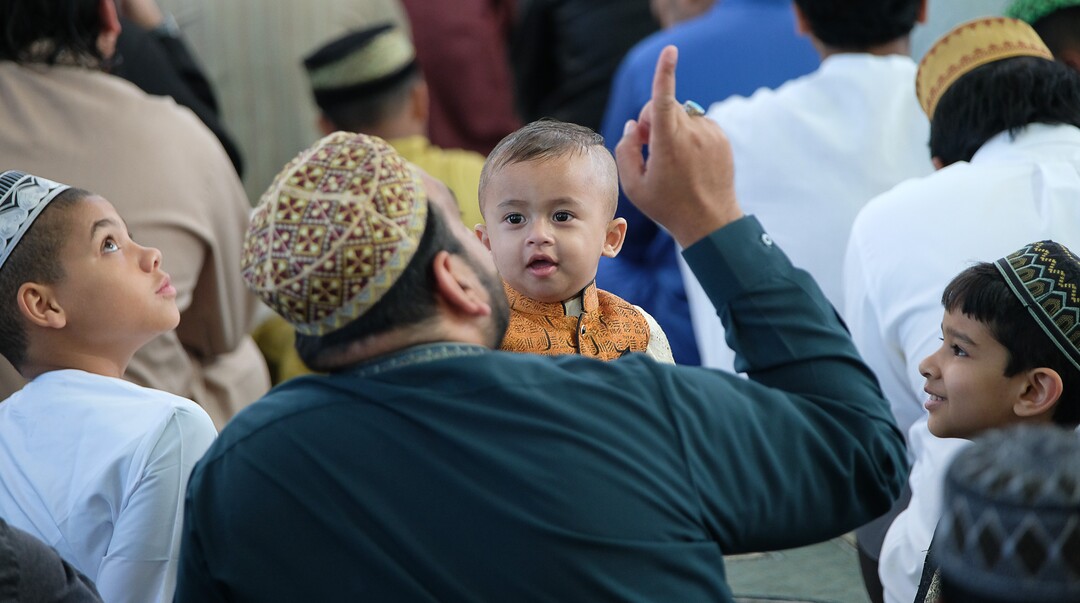 (Francisco Kjolseth  |  The Salt Lake Tribune)  Mohammad Bilal points out features of the Khadeeja Islamic Center in West Valley City to young kids as they mark the end of Ramadan, a 30 day period of fasting and spiritual growth on Wed. June 5, 2019.