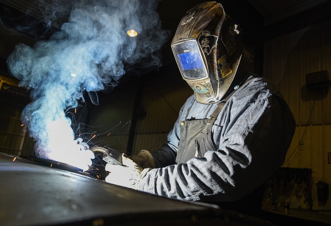(Francisco Kjolseth  |  The Salt Lake Tribune)  Ryan Frigm welds ducting at Structural Steel and Plate Fabrication in North Salt Lake bound for a gold quarry in Newmont, Nevada. The recent steel tariffs have proven challenging for metal fabrication businesses due to material availability and the potential for customers to choose not to move forward or delay fabrication in hopes the tariffs will ease. 