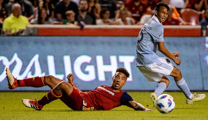 (Trent Nelson | The Salt Lake Tribune)
Real Salt Lake defender Adam Henley (3) as Real Salt Lake hosts Sporting Kansas City in a U.S. Open Cup match in Sandy, Wednesday June 6, 2018.