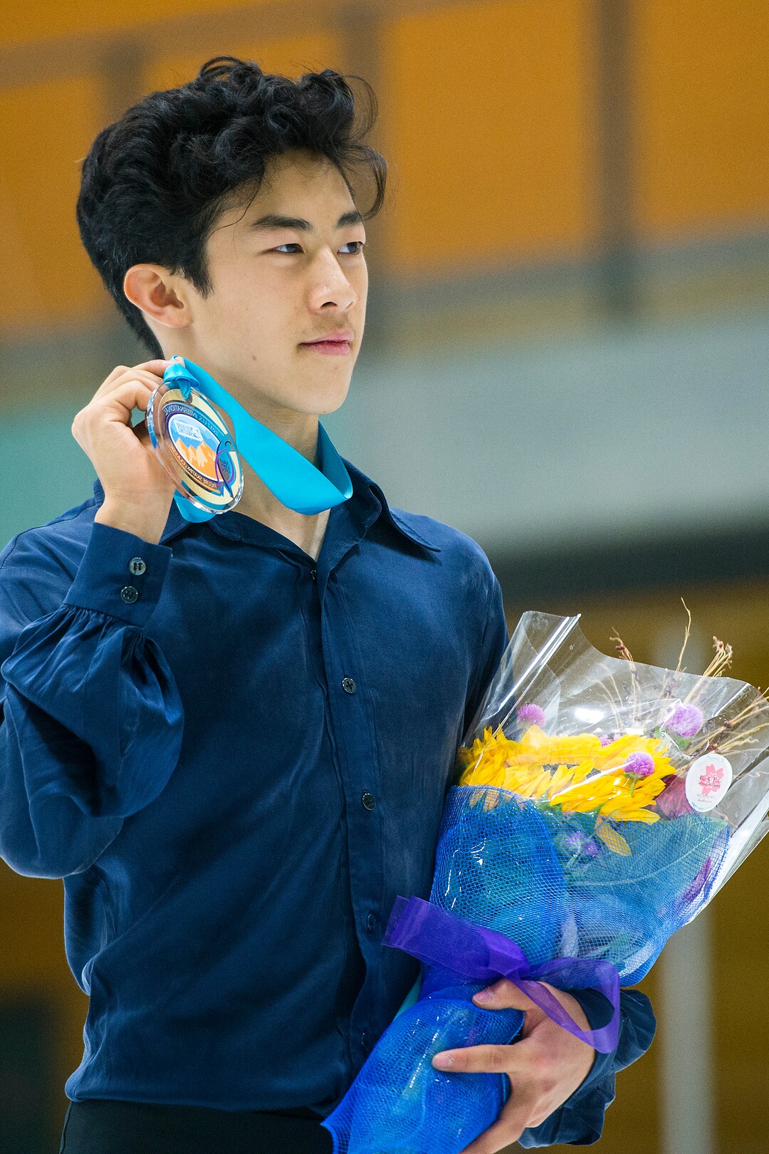 (Chris Detrick  |  The Salt Lake Tribune)   Nathan Chen poses for photos after winning the Men's Free Skate during the U.S. International Figure Skating Classic at the Salt Lake City Sports Complex Friday, September 15, 2017. 