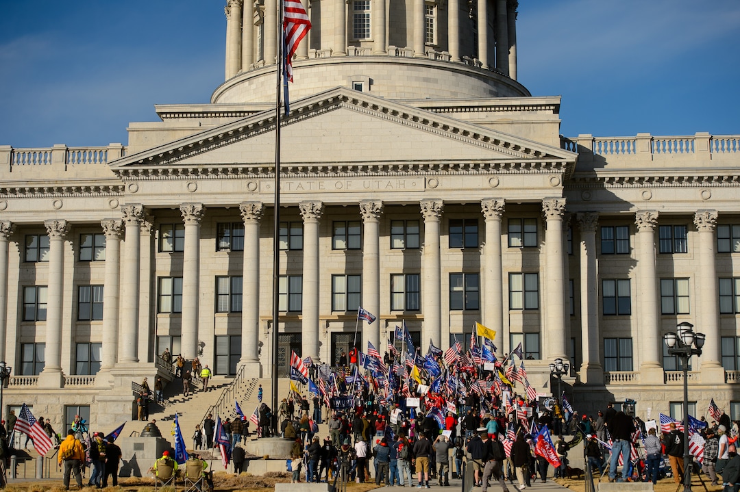 (Trent Nelson  |  The Salt Lake Tribune) Trump supporters at the State Capitol in Salt Lake City on Wednesday, Jan. 6, 2021.