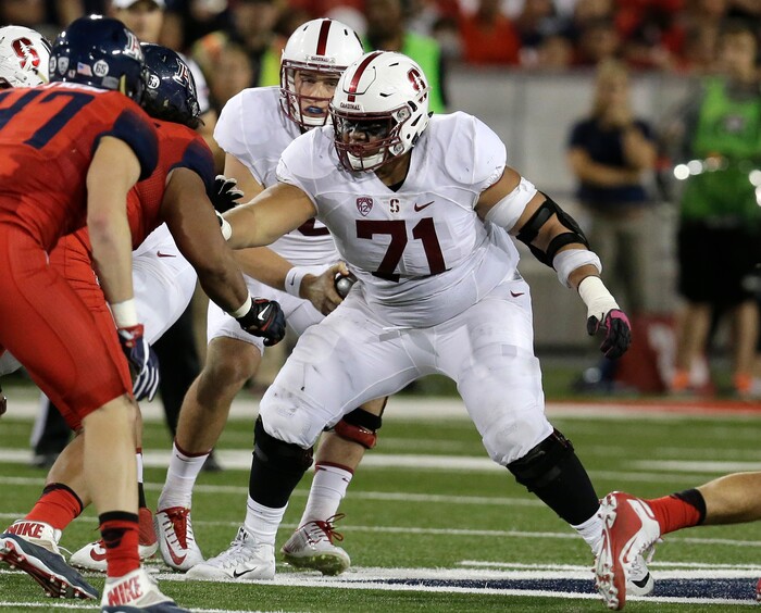 Stanford guard Brandon Fanaika (71) during the second half of an NCAA college football game against Arizona, Saturday, Oct. 29, 2016, in Tucson, Ariz. Stanford defeated Arizona 34-10. (AP Photo/Rick Scuteri)