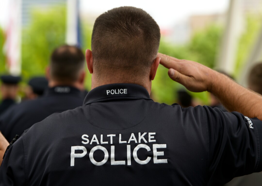 (Leah Hogsten  |  The Salt Lake Tribune)  In honor of Police Week, the Salt Lake City Police Department honored its fallen officers with a memorial service and a 21-gun salute at the Public Safety Building, Thursday, May16, 2019.
