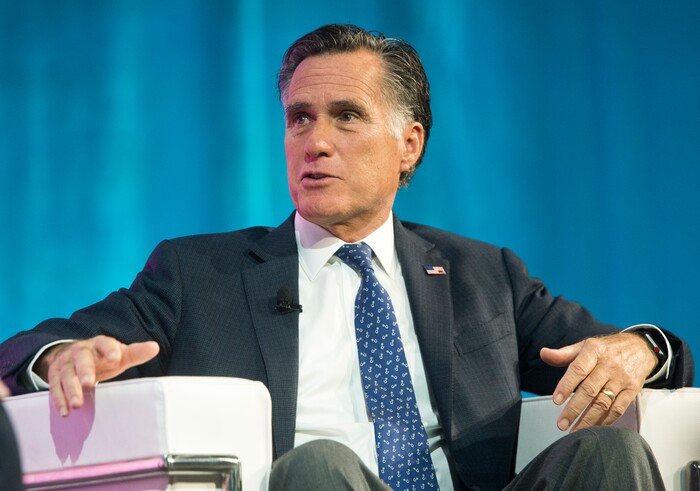 (Rick Egan  |  The Salt Lake Tribune)   Mitt Romney speaks at the Tech Summit at the Salt Palace Convention Center,  Friday, January 19, 2018.


