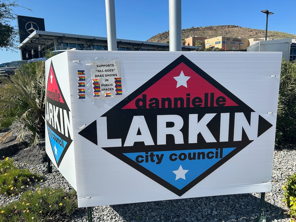 (Dannielle Larkin) A campaign sign for St. George City Council member Dannielle Larkin is shown to be altered.