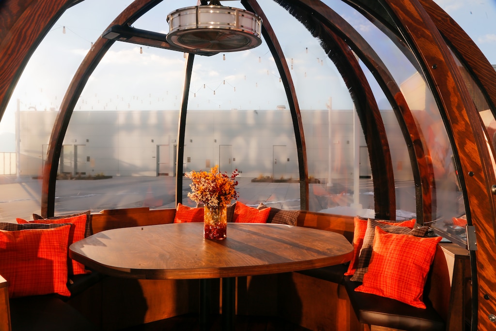 (Hyatt Regency Salt Lake City) An alpenglobe is photographed on the terrace of Mar | Muntanya at Hyatt Regency Salt Lake City.