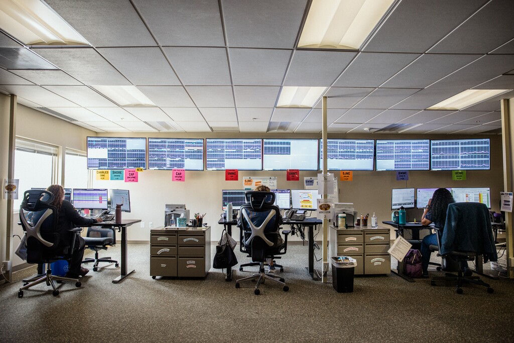 (Rosem Morton | The New York Times) A remote fetal monitoring center showing real-time heart rates from hospitals across the University of Maryland Medical System, in Linthicum, Md. on June 18, 2025.