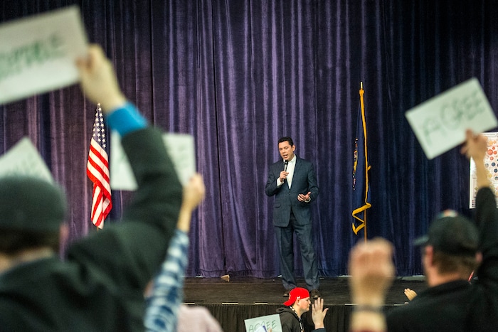 Chris Detrick  |  The Salt Lake Tribune
U.S. Rep. Jason Chaffetz, R-Utah, speaks during the town-hall meeting in Brighton High School Thursday February 9, 2017. 