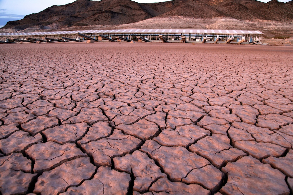 (John Locher | AP file photo) What was once a marina sits high and dry due to Lake Mead receding in the Lake Mead National Recreation Area in Arizona on July 16, 2014.