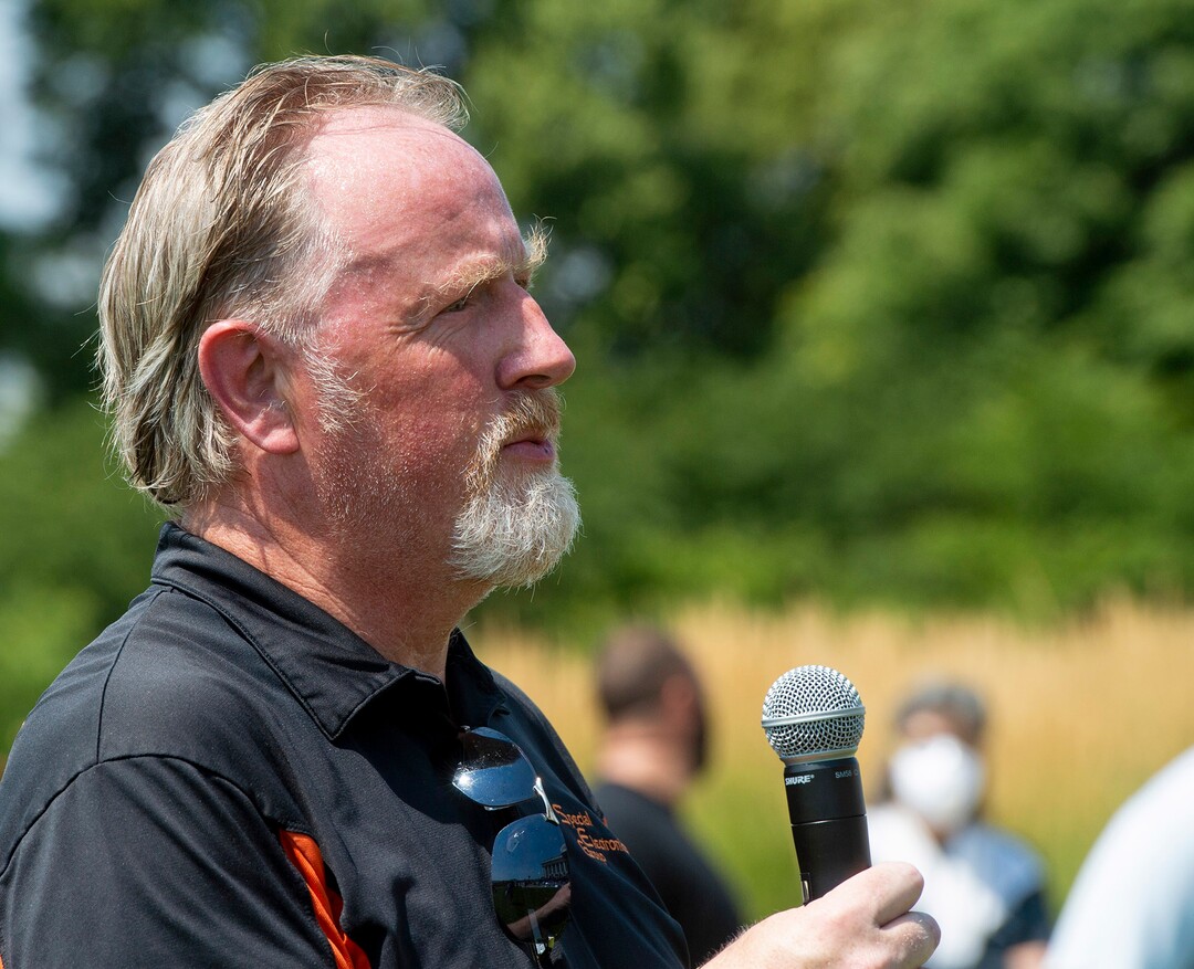(Rick Egan  |  The Salt Lake Tribune)     Organizer, Peter O'Doherty, speaks the members of Utah Live Events Industry Association at a rally at the State Capitol to call attention to the state of their industry, on Tuesday, July 21, 2020.