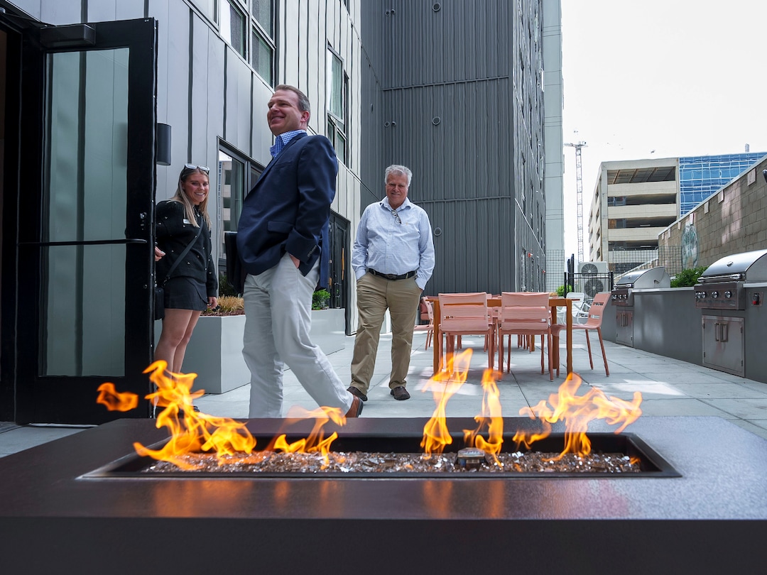 (Leah Hogsten | The Salt Lake Tribune) The Aster, a new complex at 255 S. State, which offers 190 residential and mixed-income units, open-air spaces and community gathering spaces, May 2, 2023.