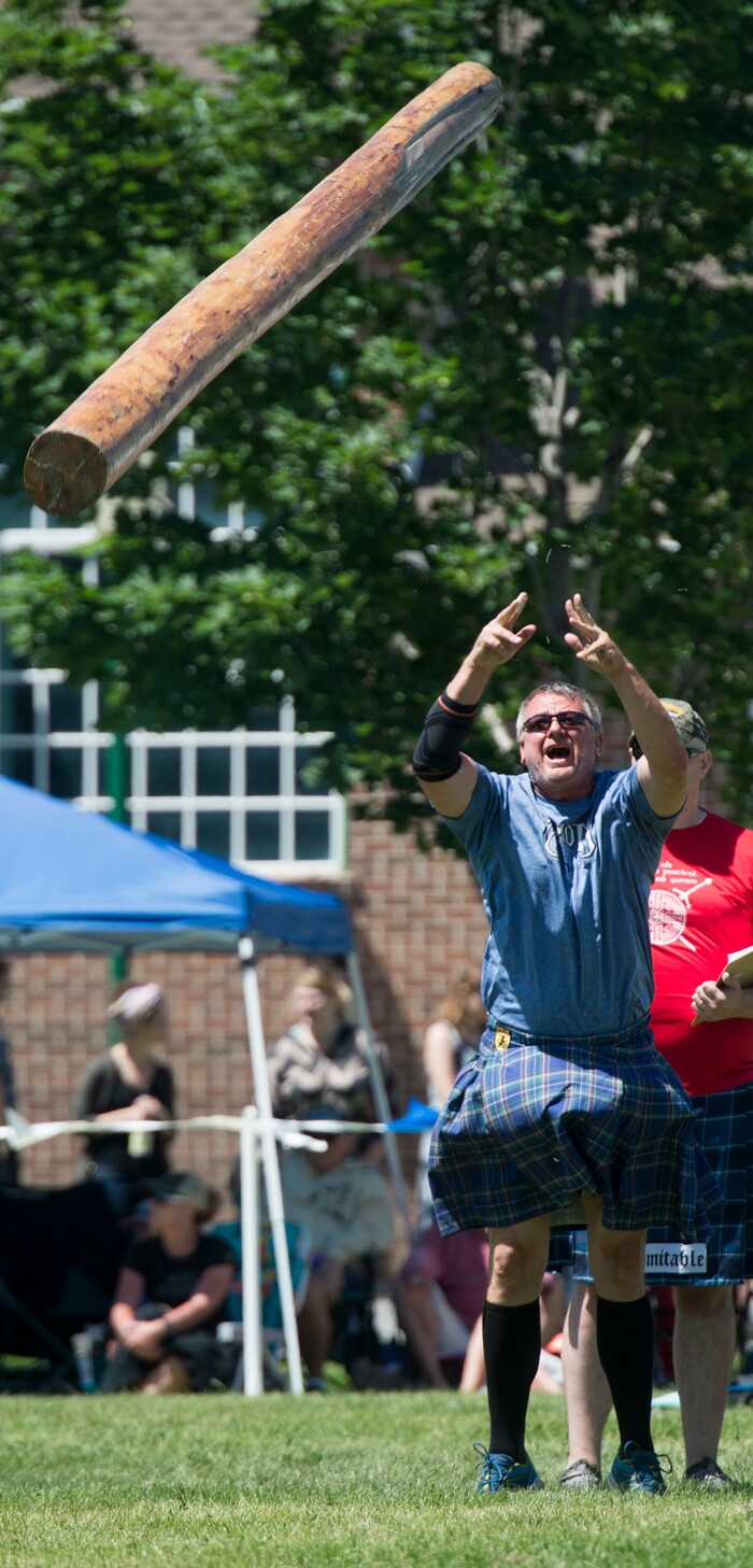 (Rick Egan  |  The Salt Lake Tribune)      John Springer, North Ogden, competes in the Caber Toss, at the 44th annual Utah Scottish Festival and Highland Games at the Utah State Fairgrounds, Sunday, June 10, 2018.