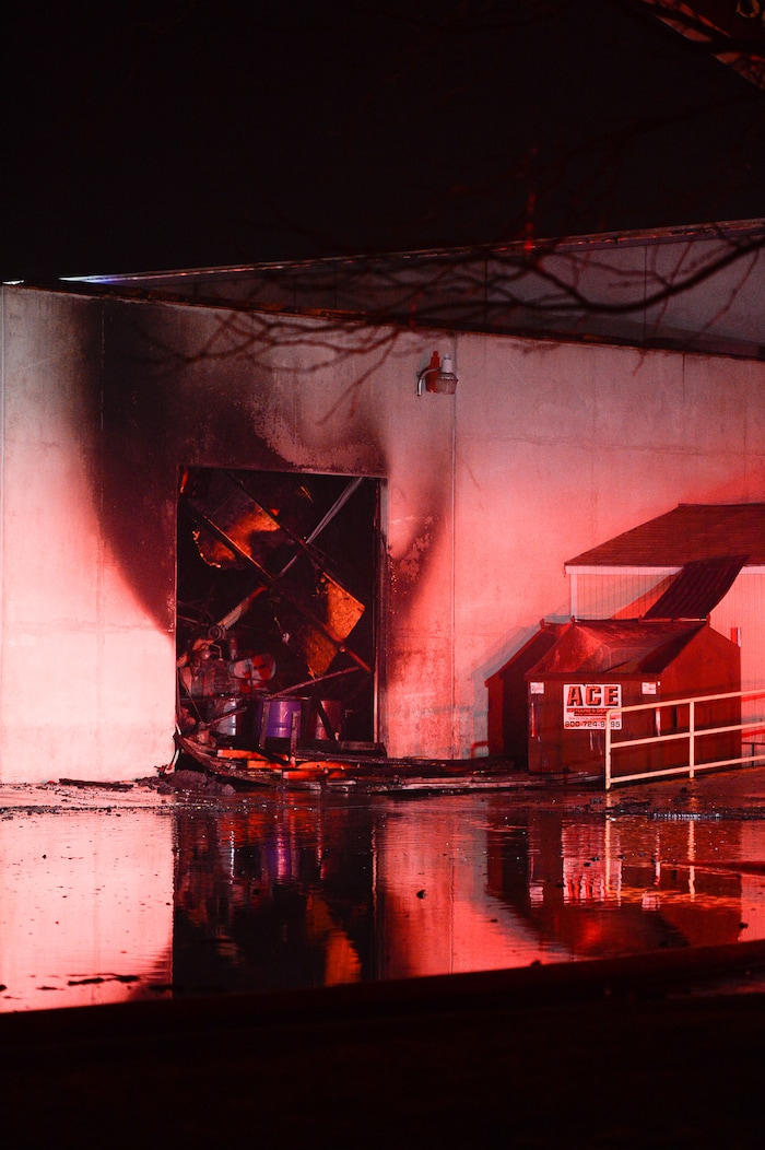 (Francisco Kjolseth | The Salt Lake Tribune) Crews from multiple agencies battled a fire Sunday night that broke out at South Valley Specialties at 9320 S. 547 West in Sandy. The building, where the company makes custom rubber moldings and other products, was declared a complete loss. The cause of the blaze is under investigation.