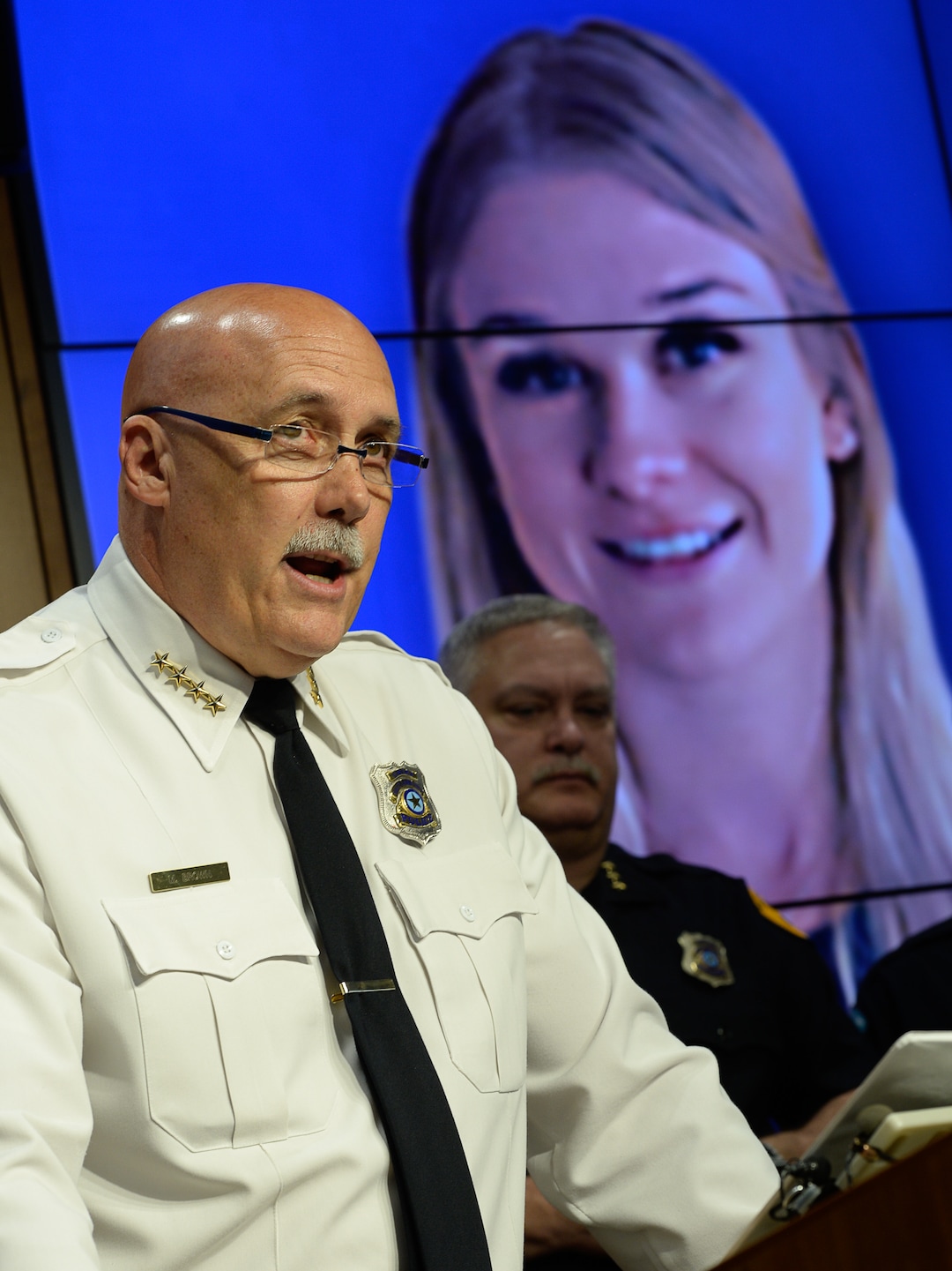 (Francisco Kjolseth  |  The Salt Lake Tribune)  Salt Lake City Police Chief Mike Brown confirms that one person has been arrested and charged with aggravated murder after confirming that MacKenzie Lueck is dead during a media briefing on June 28, 2019.