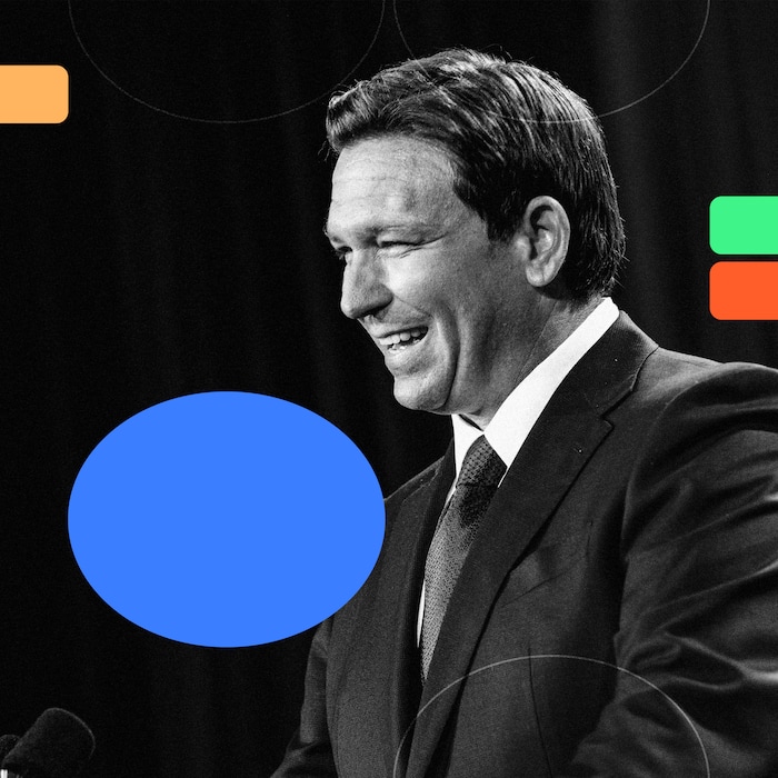 (Illustration by The New York Times; Photo by Scott McIntyre | The New York Times)
Powerful narratives have a way of burying caveats and doubts, and right now it looks as if Ron DeSantis will be able to sell himself as the Republican who overperformed amid general underperformance, Ross Douthat writes.