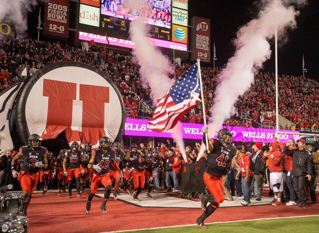 Rick Egan  |  The Salt Lake TribuneUtah Utes take the filed before the Utah vs. Oregon game, at Rice-Eccles Stadium, Saturday, November 8, 2014