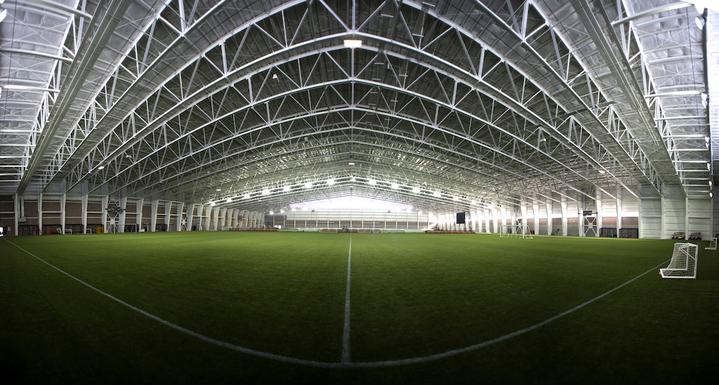(Rick Egan  |  The Salt Lake Tribune)     Photo composite of indoor playing field at the Zions Bank Real Academy in Herriman, Wednesday, Feb. 21, 2018.