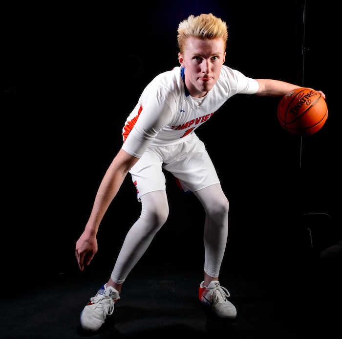 (Steve Griffin  |  The Salt Lake Tribune)  Prep basketball Hunter Erickson, Timpview, in the Salt Lake Tribune studio in Salt Lake City Tuesday April 10, 2018.